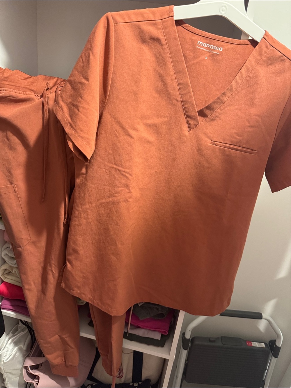 Mandala Scrubs Set Rust V-Neck Short Sleeve Tee and Joggers
